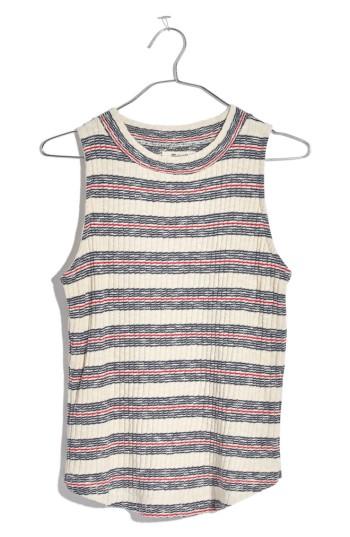 Women's Madewell Stripe Ribbed Tank, Size - White