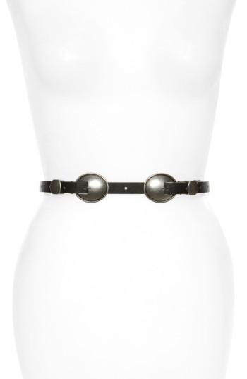 Women's Accessory Collective Double Buckle Skinny Faux Leather Belt - Black/ Silver