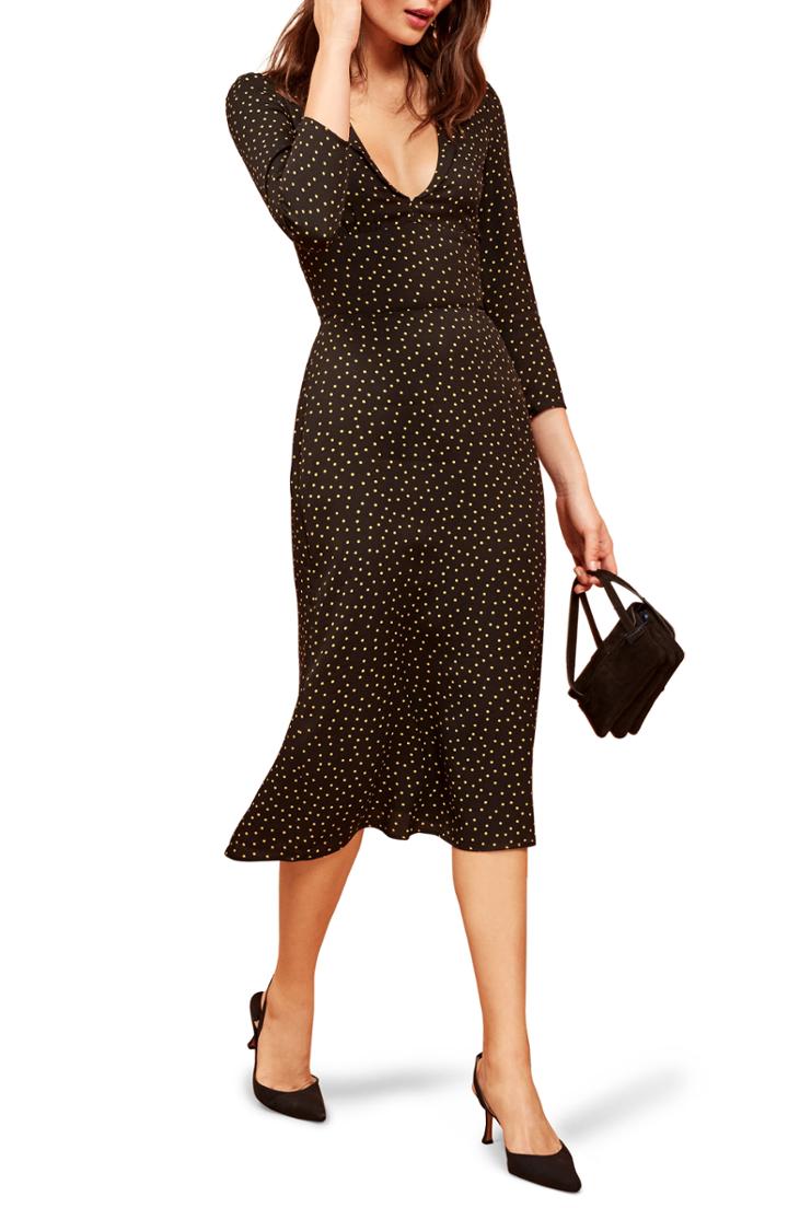 Women's Reformation Mabel Plunge Midi Dress - Black