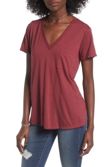 Women's Lush Raw Edge Side Slit Tee - Burgundy