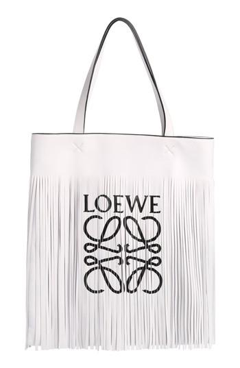 Loewe Vertical Logo Fringe Lambskin Tote - White