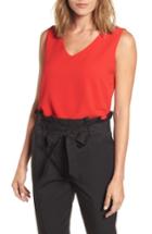 Women's Halogen V-neck Shell & Petite), Size Large - Red