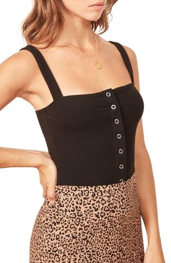 Women's Reformation Nicole Snap Front Tank Top - Black
