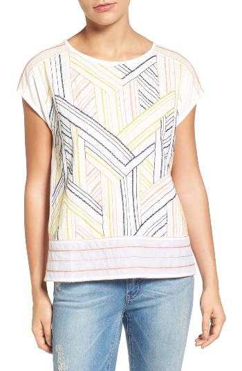 Petite Women's Caslon Embroidered Button Back Tee P - Ivory