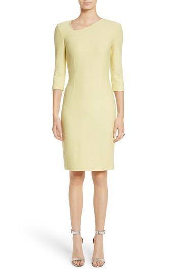 Women's St. John Collection Hannah Knit Asymmetrical Sheath Dress - Yellow