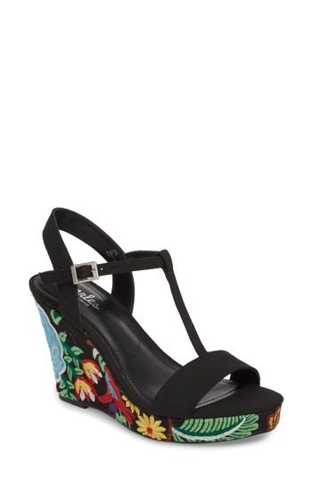 Women's Charles By Charles David Laney Embroidered Wedge Sandal .5 M - Black