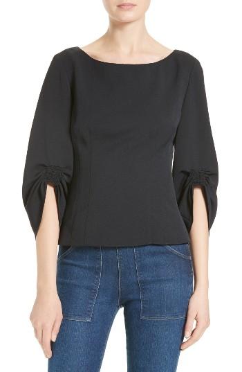 Women's Tibi Twill Smocked Sleeve Top - Black