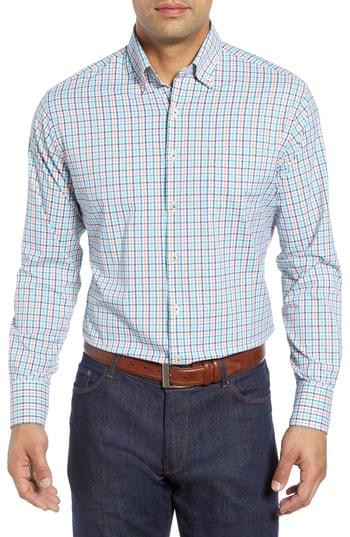 Men's Peter Millar Lawson Regular Fit Tattersall Check Performance Sport Shirt - Blue