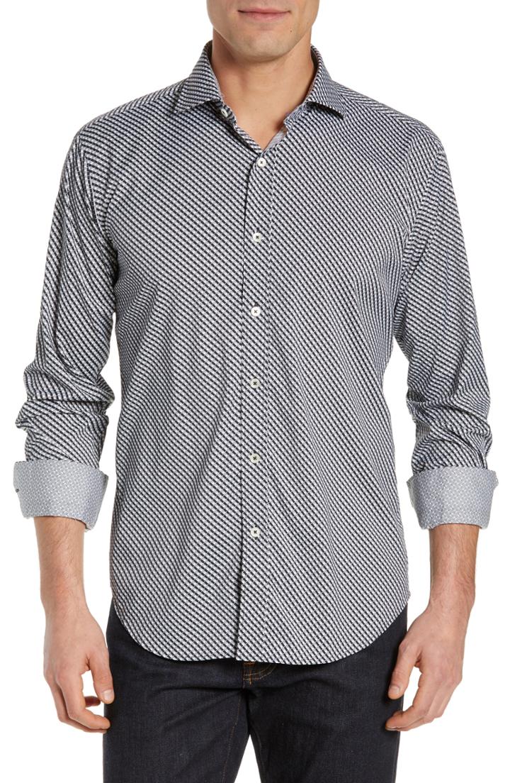 Men's Bugatchi Shaped Fit Print Performance Sport Shirt - Black