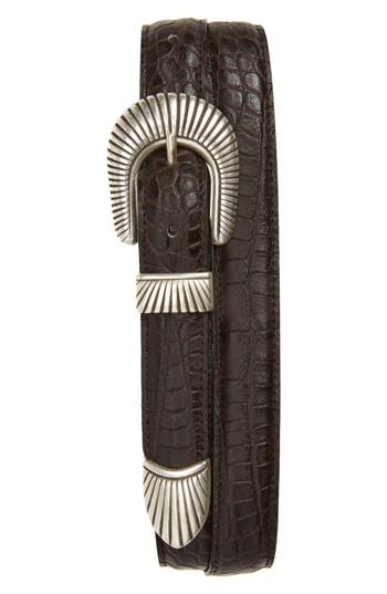 Men's Eleventy Croc Embossed Leather Belt Eu - Brown