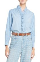 Women's Isabel Marant Etoile Lawendy Ruffle Chambray Top Us / 34 Fr - Blue