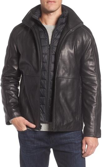 Men's Marc New York Hartz Leather Jacket With Quilted Bib - Black