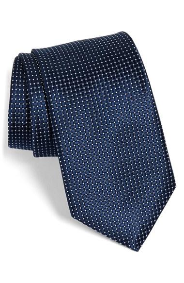 Men's Nordstrom Men's Shop 'small Basket Weave Neat' Woven Silk Tie, Size - Blue