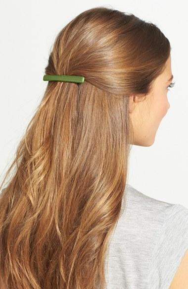 L. Erickson Skinny Leather Barrette, Size - Green