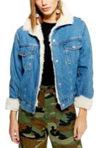 Women's Topshop Faux Fur Denim Jacket Us (fits Like 0) - Blue