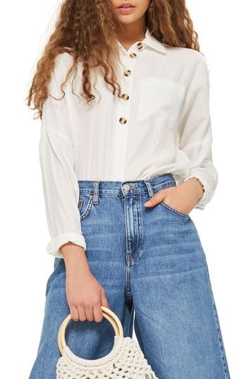Women's Topshop Lightweight Button Shirt Us (fits Like 0) - Ivory