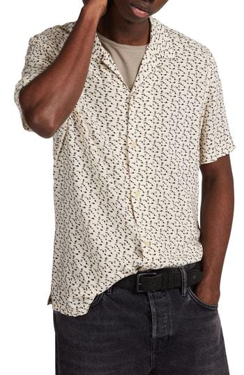 Men's Allsaints Notes Print Camp Shirt - White