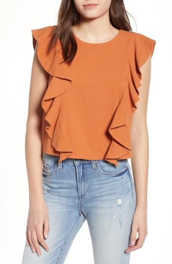 Women's Bp. Seersucker Ruffle Top, Size - Brown
