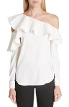 Women's Oscar De La Renta One-shoulder Stretch Silk Blouse - White