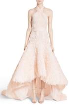 Women's Marchesa Draped Bodice Crepe Halter Gown - Beige