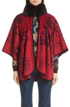 Women's Etro Paisley Cashmere Poncho With Genuine Fox Fur Collar, Size - Pink