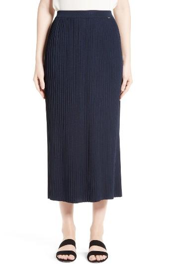 Women's St. John Collection Pleated Knit Midi Skirt, Size - Blue