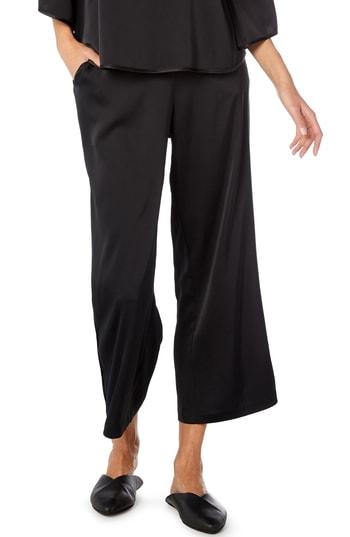 Women's Michael Stars Satin Wide Leg Crop Pants - Black