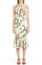 Women's Dolce & Gabbana Garden Print Flare Hem Cady Dress Us / 44 It - White