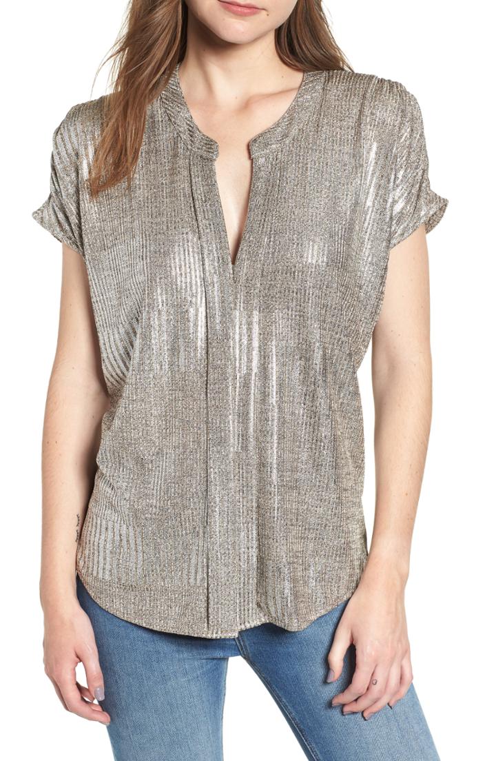 Women's Bishop + Young Blake Metallic Split Neck Blouse