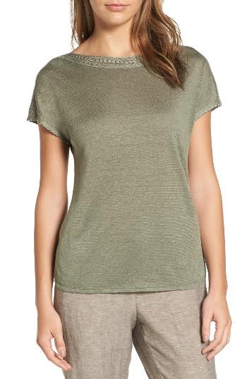 Women's Nic+zoe Crochet Trim Linen Blend Top - Green