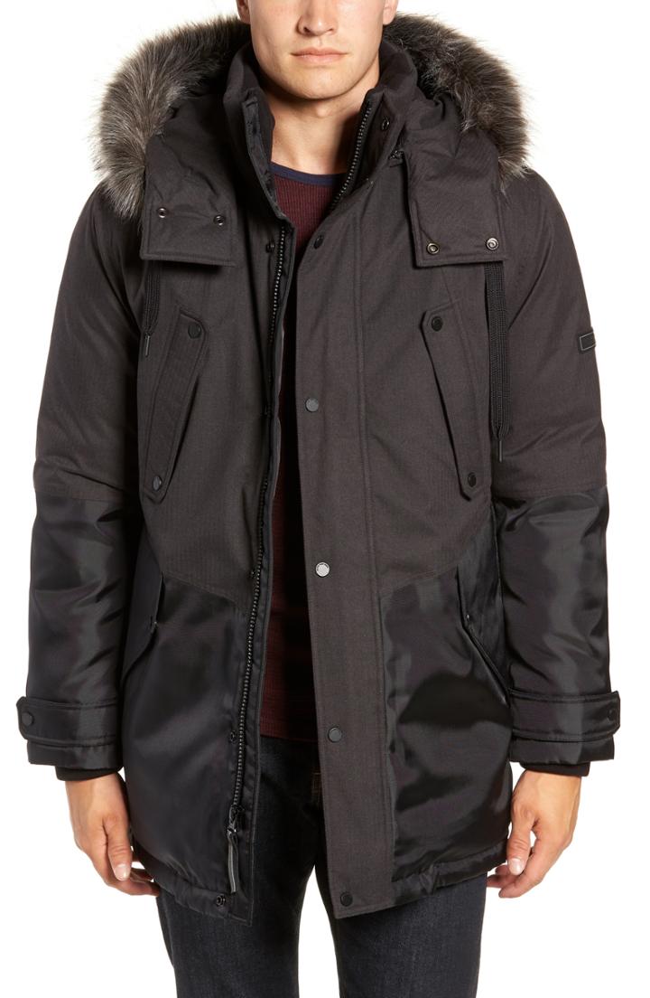 Men's Marc New York Maxfield Faux Fur Trim Parka, Size - Grey