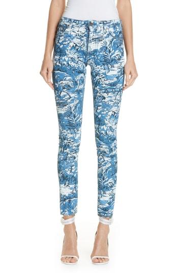 Women's Off-white Tapestry Print Skinny Jeans - Blue