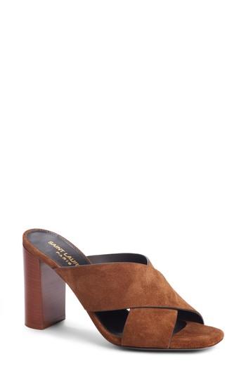 Women's Saint Laurent Loulou Cross Strap Mule Us / 34eu - Brown