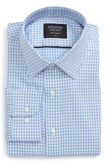 Men's Nordstrom Men's Shop Tech-smart Trim Fit Check Dress Shirt .5 32/33 - Blue