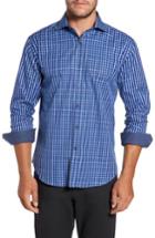 Men's Bugatchi Trim Fit Check Sport Shirt, Size - Blue