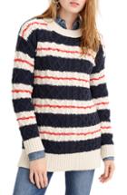 Women's J.crew Stripe Cable Knit Tunic Sweater, Size - Blue