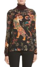 Women's Etro Tiger Print Mock Neck Sweater Us / 38 It - Black