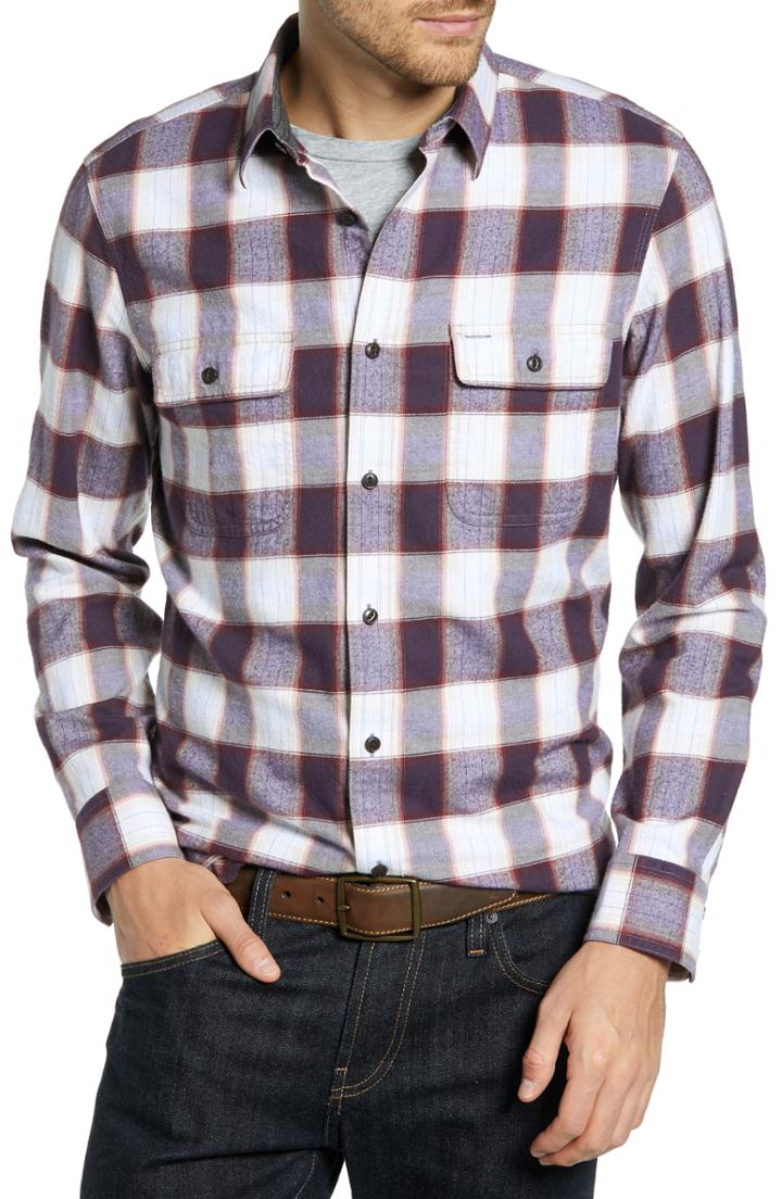 Men's 1901 Trim Fit Trucker Check Flannel Sport Shirt - Burgundy