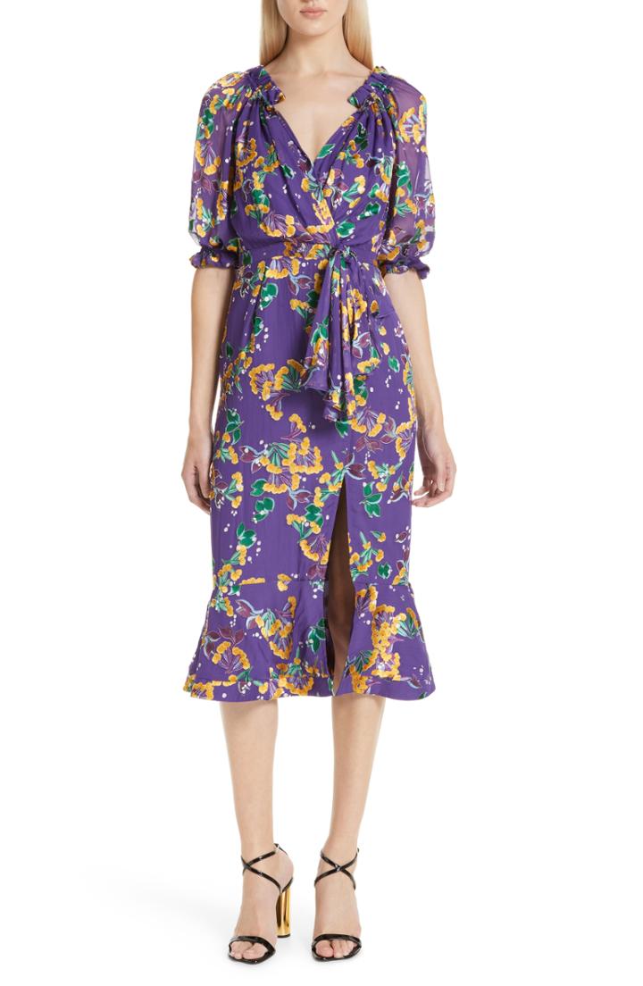 Women's Saloni Olivia Silk Blend Midi Dress - Purple