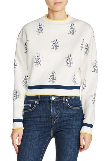 Women's Maje Tiger Embroidered Crop Sweatshirt - White