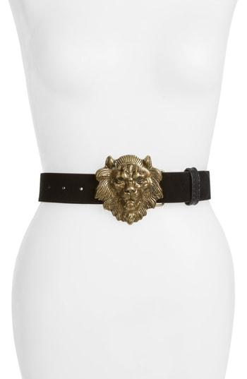 Women's Tasha Lion Head Faux Leather Belt - Gold/ Black