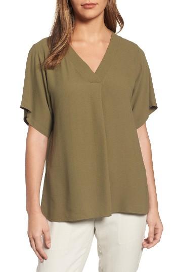 Women's Eileen Fisher Silk V-neck Top, Size - Green
