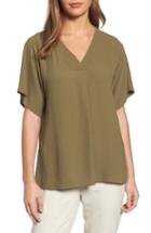 Women's Eileen Fisher Silk V-neck Top, Size - Green