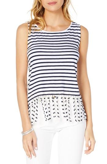 Women's Michael Stars Riviera Stripe Fringed Tank, Size - White