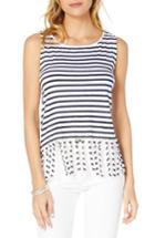 Women's Michael Stars Riviera Stripe Fringed Tank, Size - White