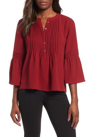 Women's Cece Ruffle Sleeve Pintuck Blouse, Size - Burgundy