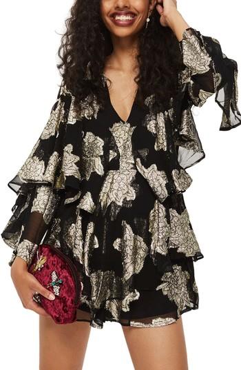 Women's Topshop Ruffle Plunge Romper Us (fits Like 0) - Black