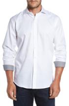 Men's Bugatchi Classic Fit Diagonal Jacquard Sport Shirt - White