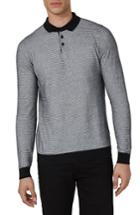 Men's Topman Long Sleeve Texture Polo - Black