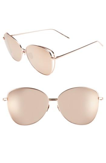 Women's Linda Farrow 62mm Mirrored 18 Karat Gold Sunglasses - Rose Gold